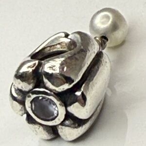 Authentic Pandora Silver Floral Charm w Pearl Dangle Threaded Core